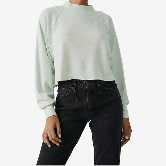 NWT Free People Fun Times Turtle Thermal Pullover, Iced Sage - Picture 1 of 9